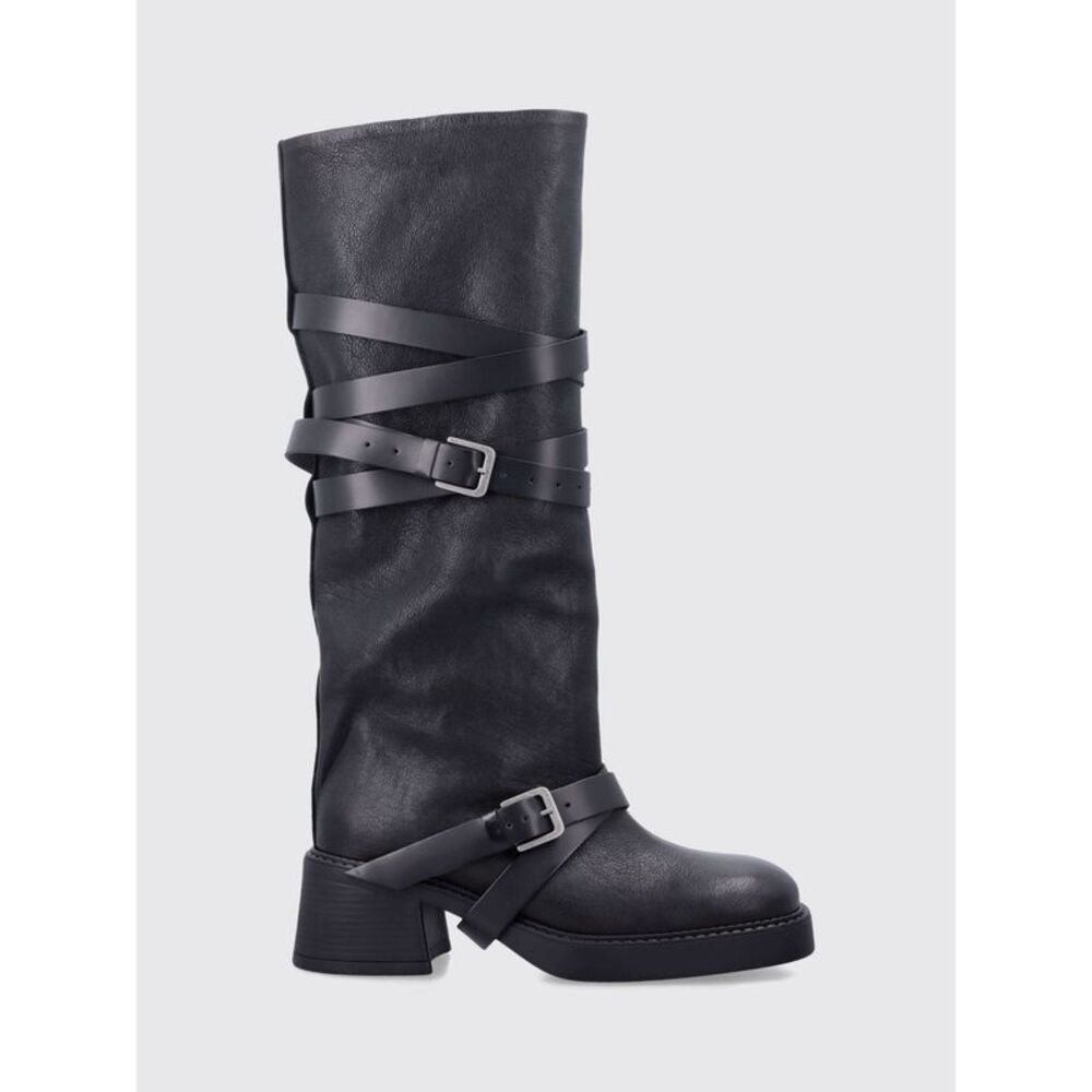 Miista Women Knee-High Cowhide Biker Boots Miista With Straps
